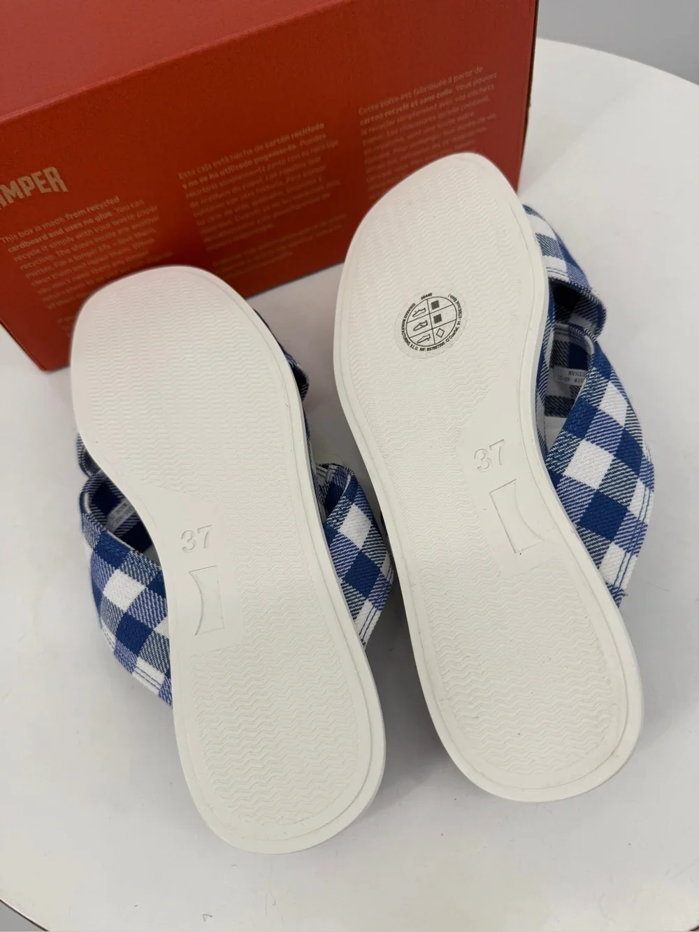 Camper Atonic Navy Gingham Platform Slides Buckle Plaid Sandals EU 37 US7 New - Picture 7 of 16